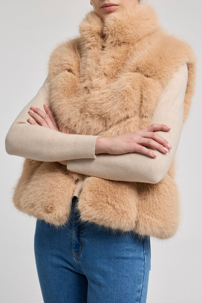 ROSARIO FAUX FUR VEST IN BEIGE