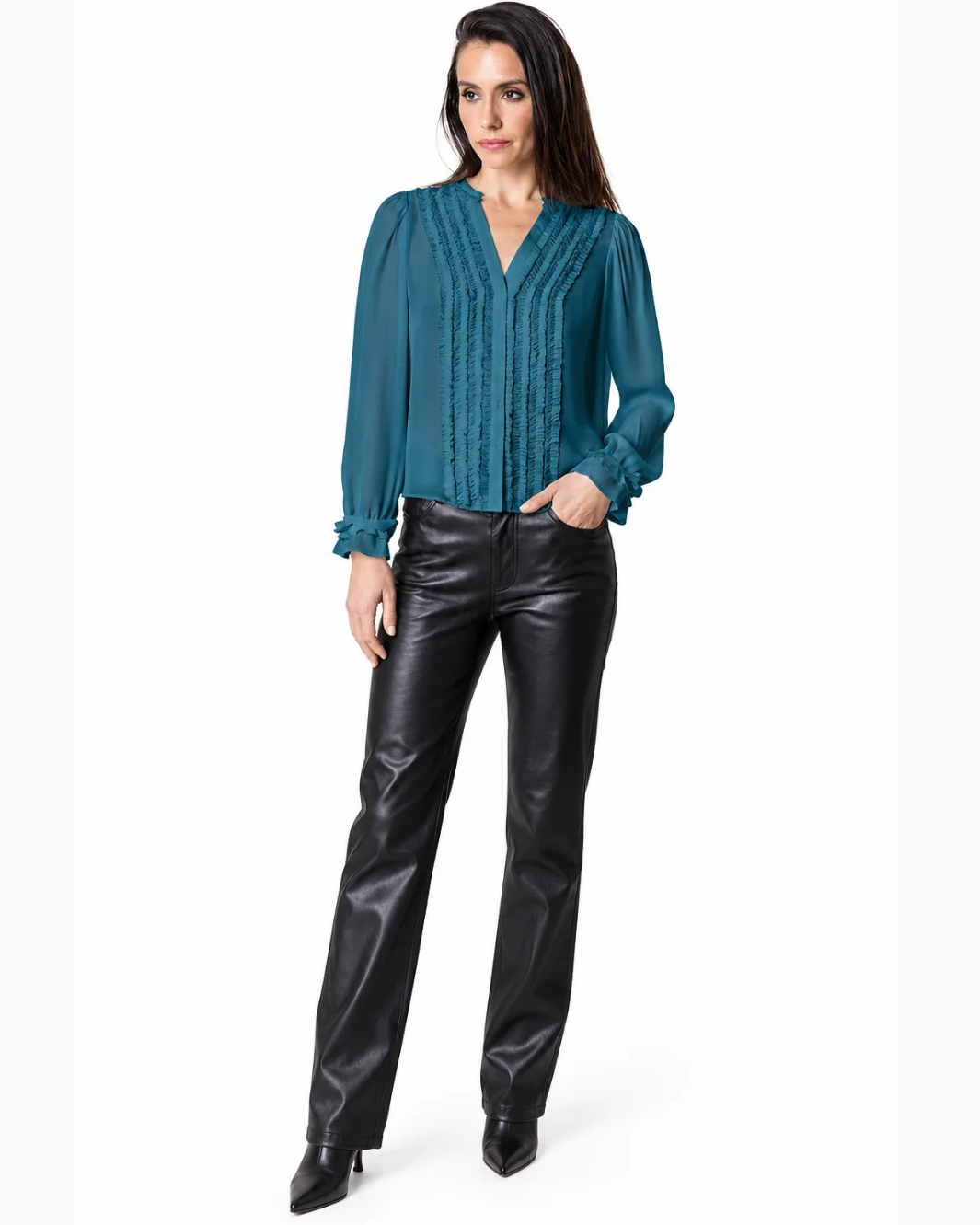 Go Silk Go Get Ready To Ruffle Long Sleeve Blouse at Romi Boutique