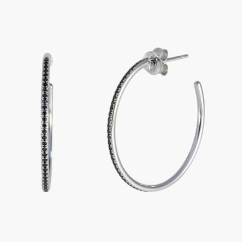 BLACK DIAMOND ESSENTIAL HOOP EARRING IN 14K WHITE GOLD - Romi Boutique