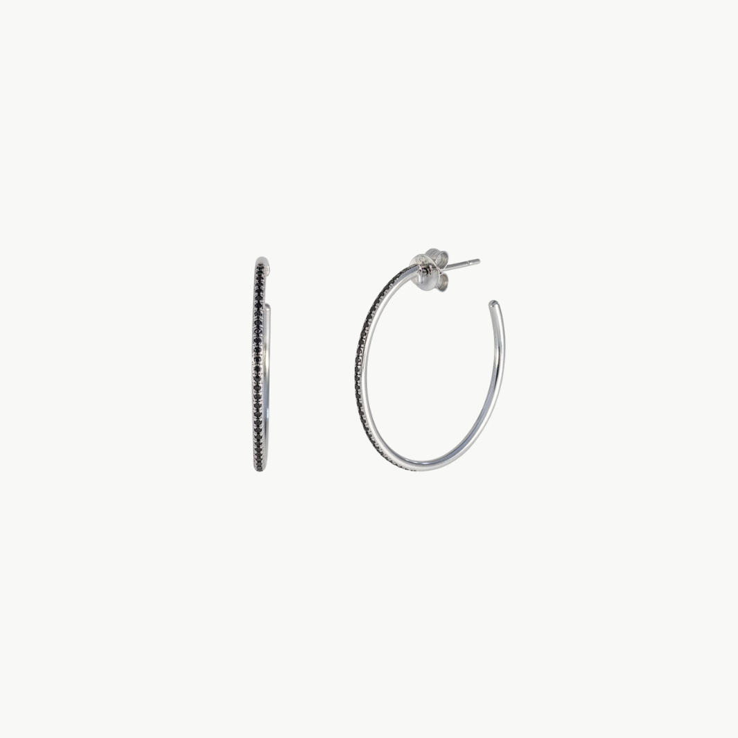BLACK DIAMOND ESSENTIAL HOOP EARRING IN 14K WHITE GOLD by EF Collection - Romi Boutique