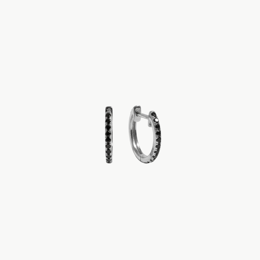 BLACK DIAMOND MINI HUGGIE EARRINGS IN 14K WHITE GOLD - Romi Boutique