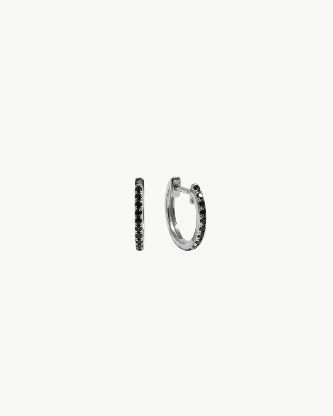 BLACK DIAMOND MINI HUGGIE EARRINGS IN 14K WHITE GOLD - Romi Boutique