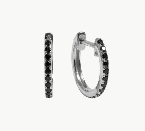 BLACK DIAMOND MINI HUGGIE EARRINGS IN 14K WHITE GOLD - Romi Boutique