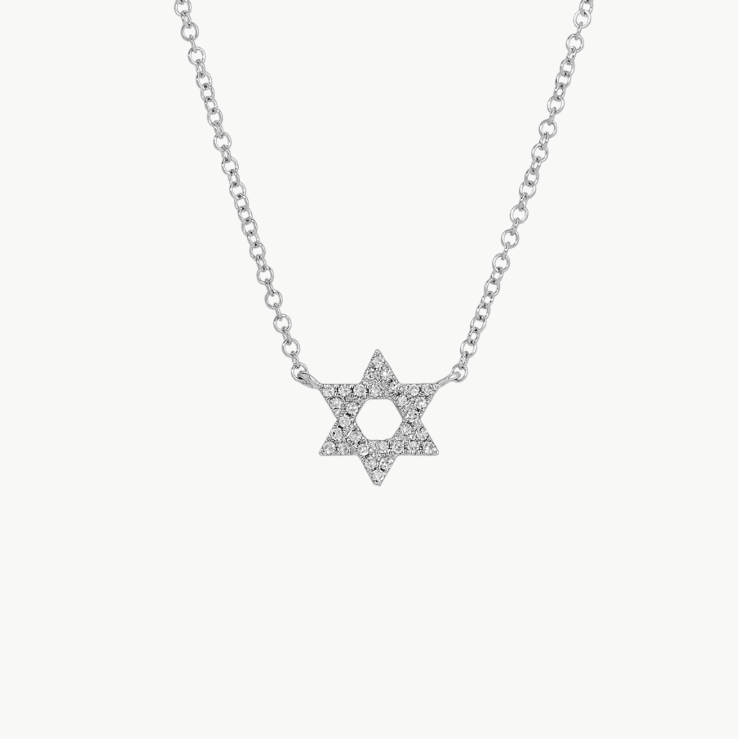 DIAMOND STAR OF DAVID NECKLACE IN 14K WHITE GOLD - Romi Boutique