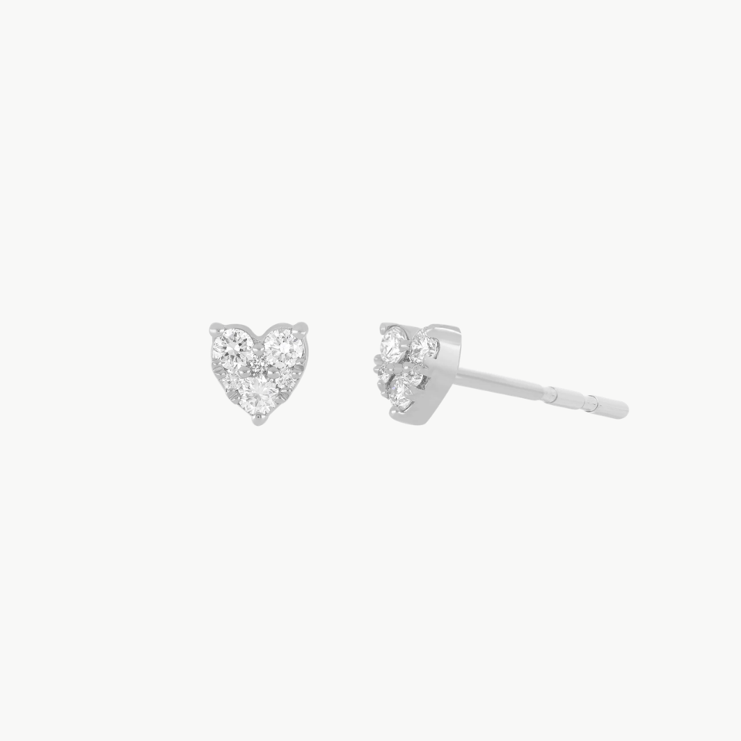 FULL CUT DIAMOND MINI HEART STUD EARRING IN 14K WHITE GOLD - Romi Boutique