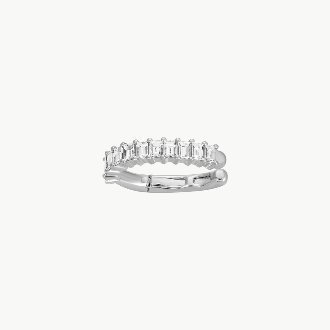 PRONG SET BAGUETTE EAR CUFF IN 14K WHITE GOLD by EF Collection - Romi Boutique