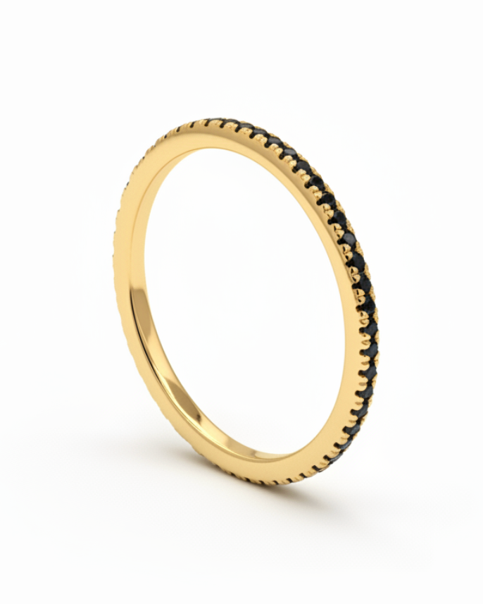 BLACK DIAMOND ETERNITY STACK RING IN 14K YELLOW GOLD - Romi Boutique