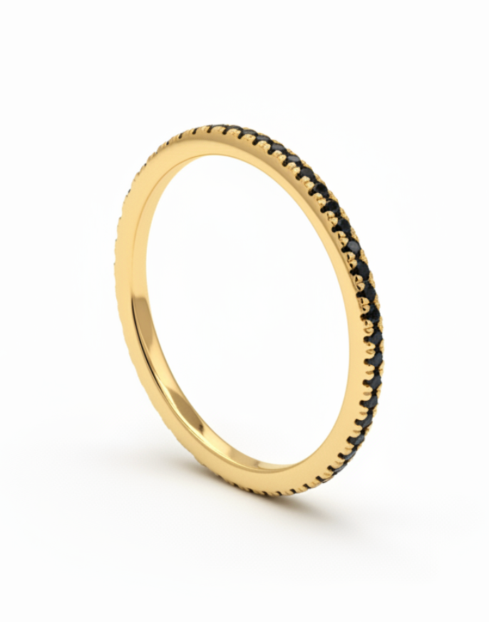 BLACK DIAMOND ETERNITY STACK RING IN 14K YELLOW GOLD - Romi Boutique