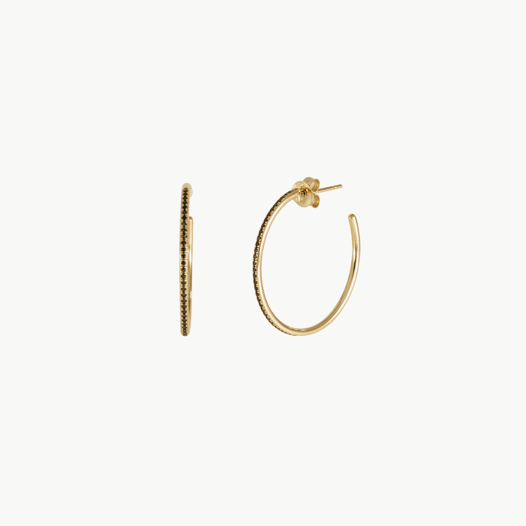 BLACK DIAMOND ESSENTIAL HOOP EARRING IN 14K YELLOW GOLD - Romi Boutique