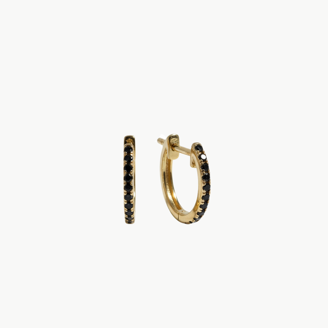 BLACK DIAMOND HUGGIE EARRINGS IN 14K YELLOW GOLD - Romi Boutique