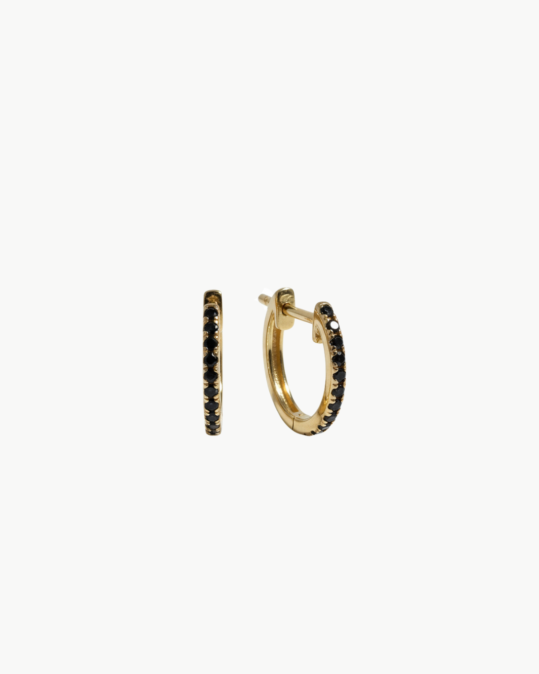 BLACK DIAMOND HUGGIE EARRINGS IN 14K YELLOW GOLD - Romi Boutique