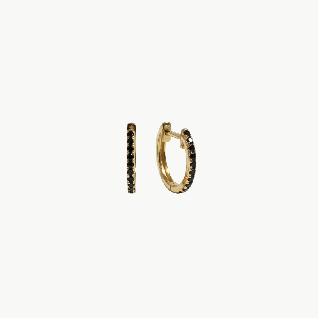 BLACK DIAMOND MINI HUGGIE EARRINGS IN 14K YELLOW GOLD by EF Collection - Romi Boutique