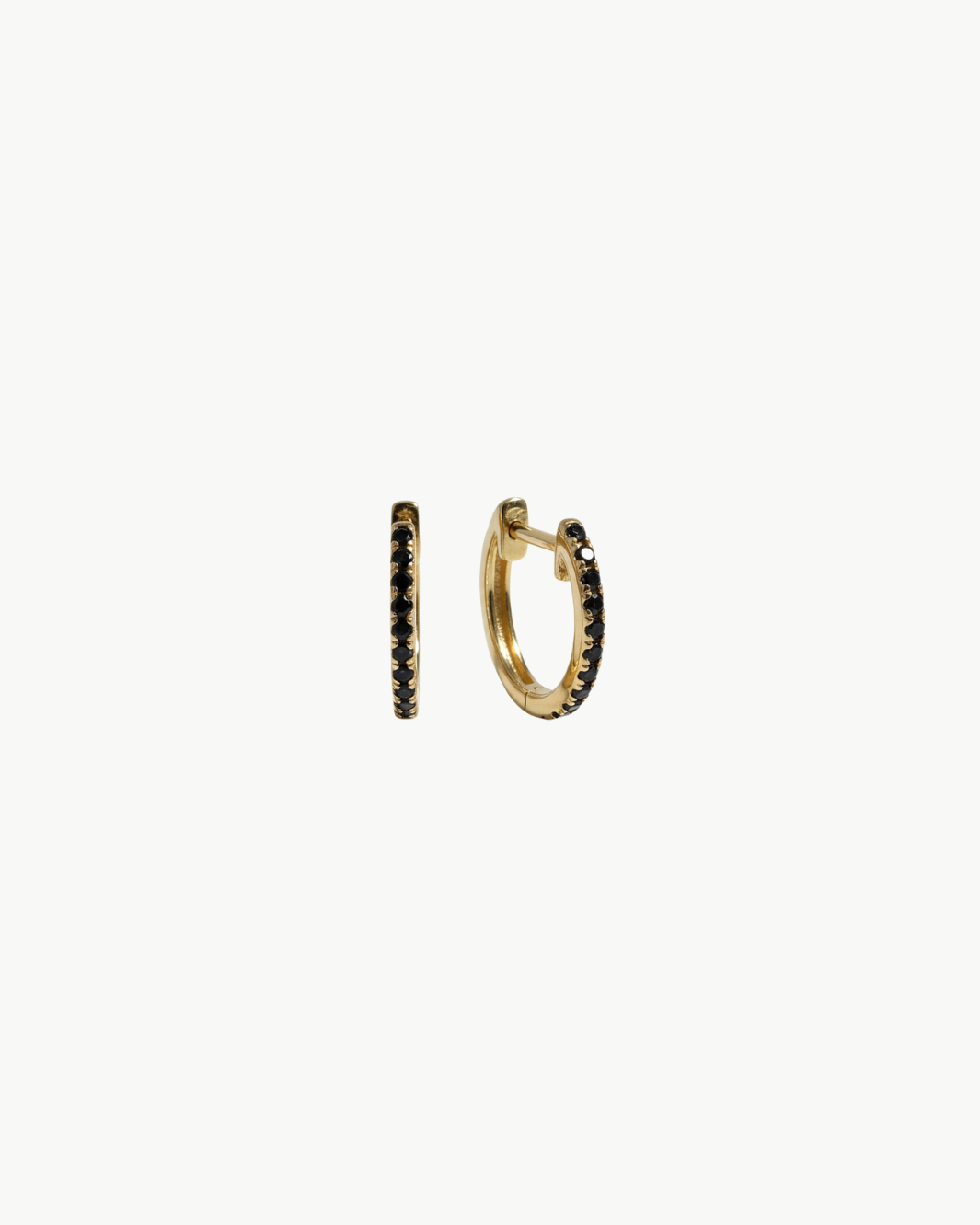 BLACK DIAMOND MINI HUGGIE EARRINGS IN 14K YELLOW GOLD by EF Collection - Romi Boutique