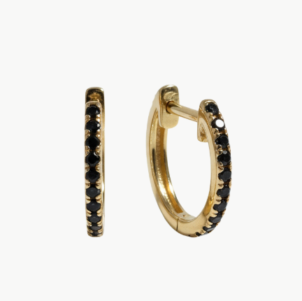 BLACK DIAMOND MINI HUGGIE EARRINGS IN 14K YELLOW GOLD by EF Collection - Romi Boutique