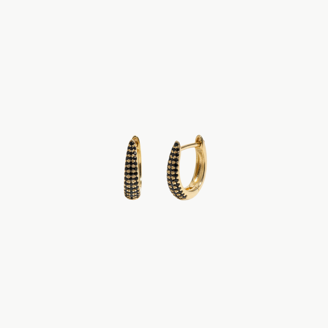 BLACK DIAMOND MINI MAEVE HUGGIE EARRINGS IN 14K YELLOW GOLD - Romi Boutique