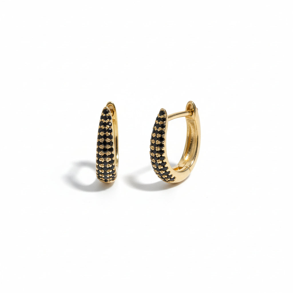 BLACK DIAMOND MINI MAEVE HUGGIE EARRINGS IN 14K YELLOW GOLD - Romi Boutique