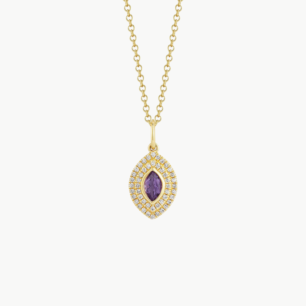 DIAMOND AND MARQUIS AMETHYST GEM NECKLACE IN 14K YELLOW GOLD by EF Collection - Romi Boutique