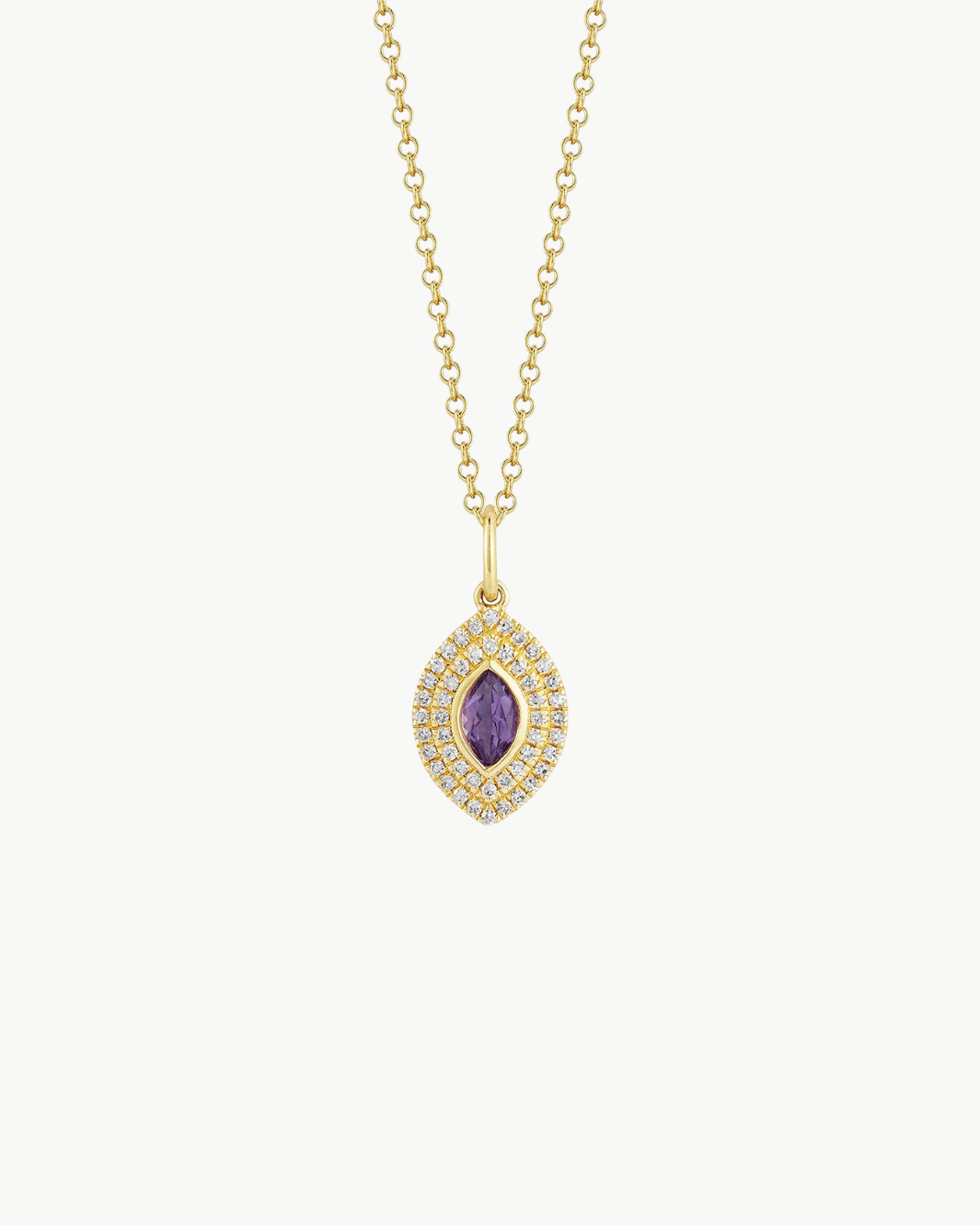 DIAMOND AND MARQUIS AMETHYST GEM NECKLACE IN 14K YELLOW GOLD by EF Collection - Romi Boutique