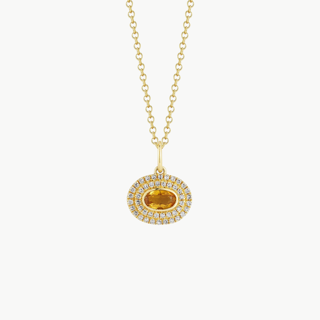 DIAMOND AND OVAL CITRINE GEM NECKLACE IN 14K YELLOW GOLD by EF Collection - Romi Boutique
