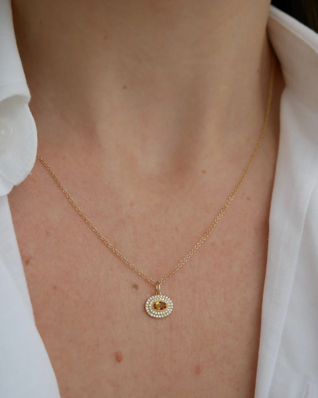 DIAMOND AND OVAL CITRINE GEM NECKLACE IN 14K YELLOW GOLD by EF Collection - Romi Boutique
