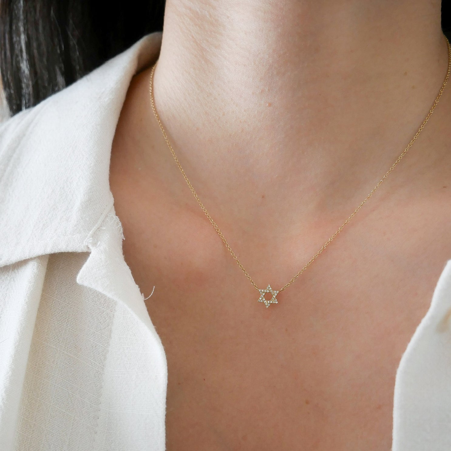 DIAMOND STAR OF DAVID NECKLACE IN 14K YELLOW GOLD by EF Collection - Romi Boutique