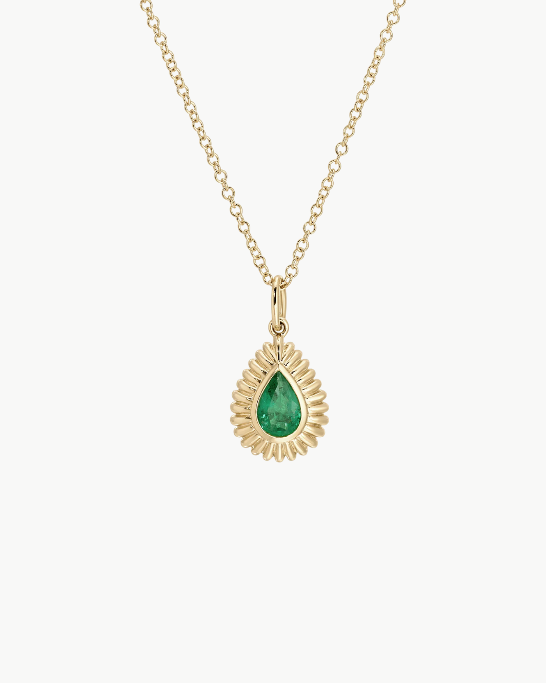 FLUTED PEAR EMERALD NECKLACE IN 14K YELLOW GOLD - Romi Boutique