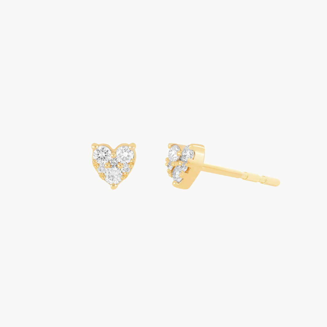 FULL CUT DIAMOND MINI HEART STUD EARRING IN 14K YELLOW GOLD - Romi Boutique