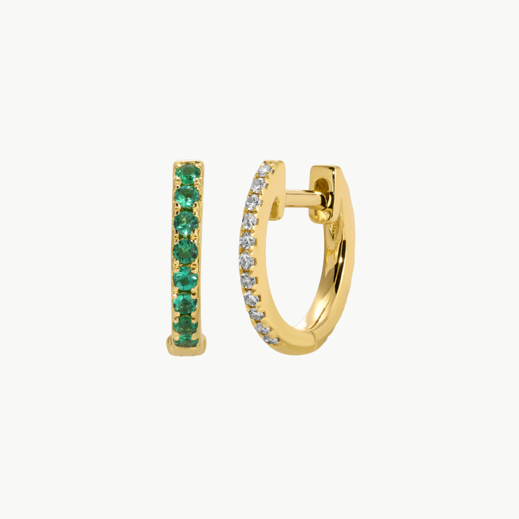 REVERSIBLE DIAMOND AND EMERALD MINI HUGGIE EARRINGS by EF Collection - Romi Boutique