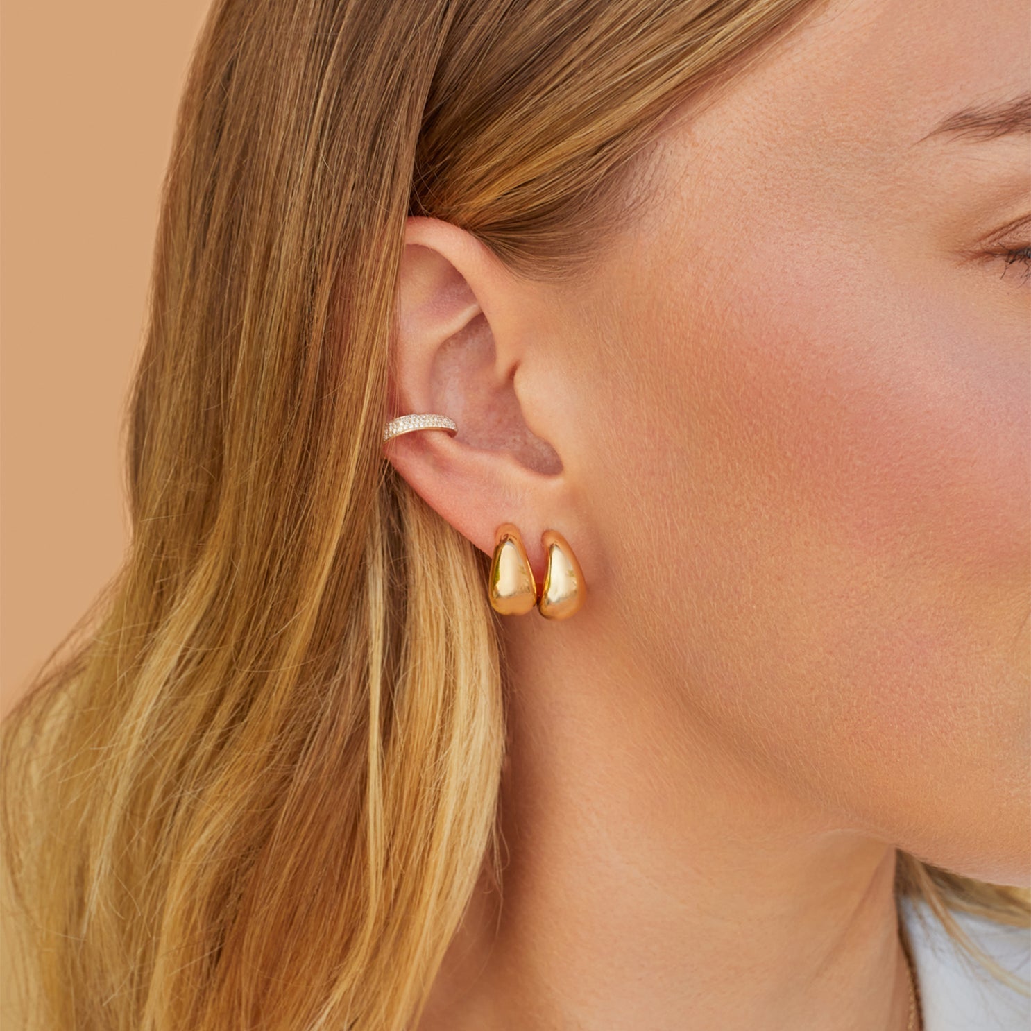 TRIPLE DIAMOND EARCUFF IN 14K YELLOW GOLD by EF Collection - Romi Boutique