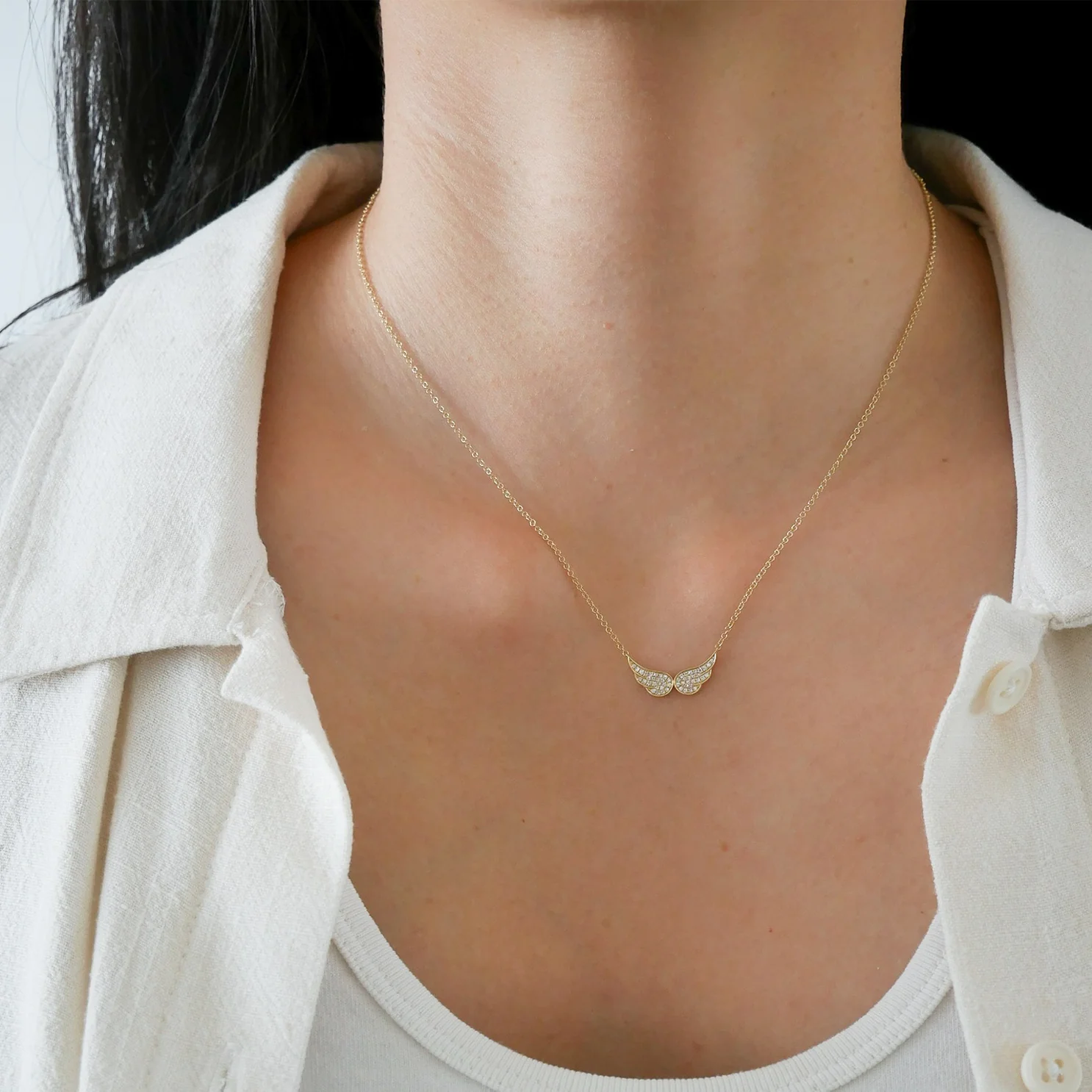 DIAMOND DOUBLE ANGEL WING NECKLACE IN GOLD by EF Collection - Romi Boutique