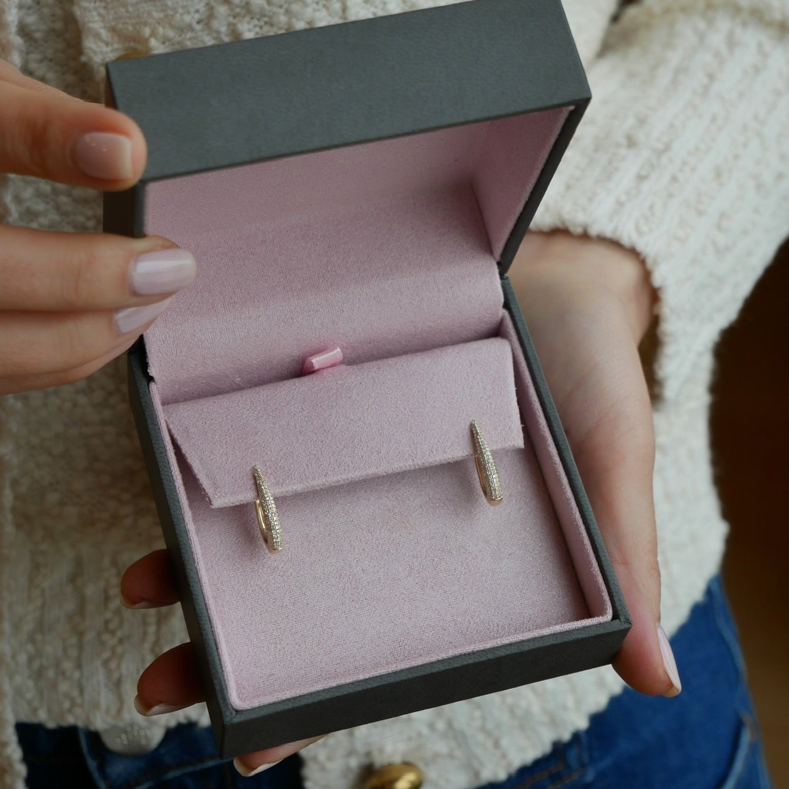 DIAMOND MAEVE HOOP EARRINGS IN GOLD by EF Collection - Romi Boutique