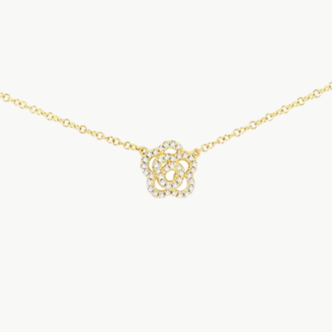 DIAMOND ROSE NECKLACE IN 14K YELLOW GOLD - Romi Boutique