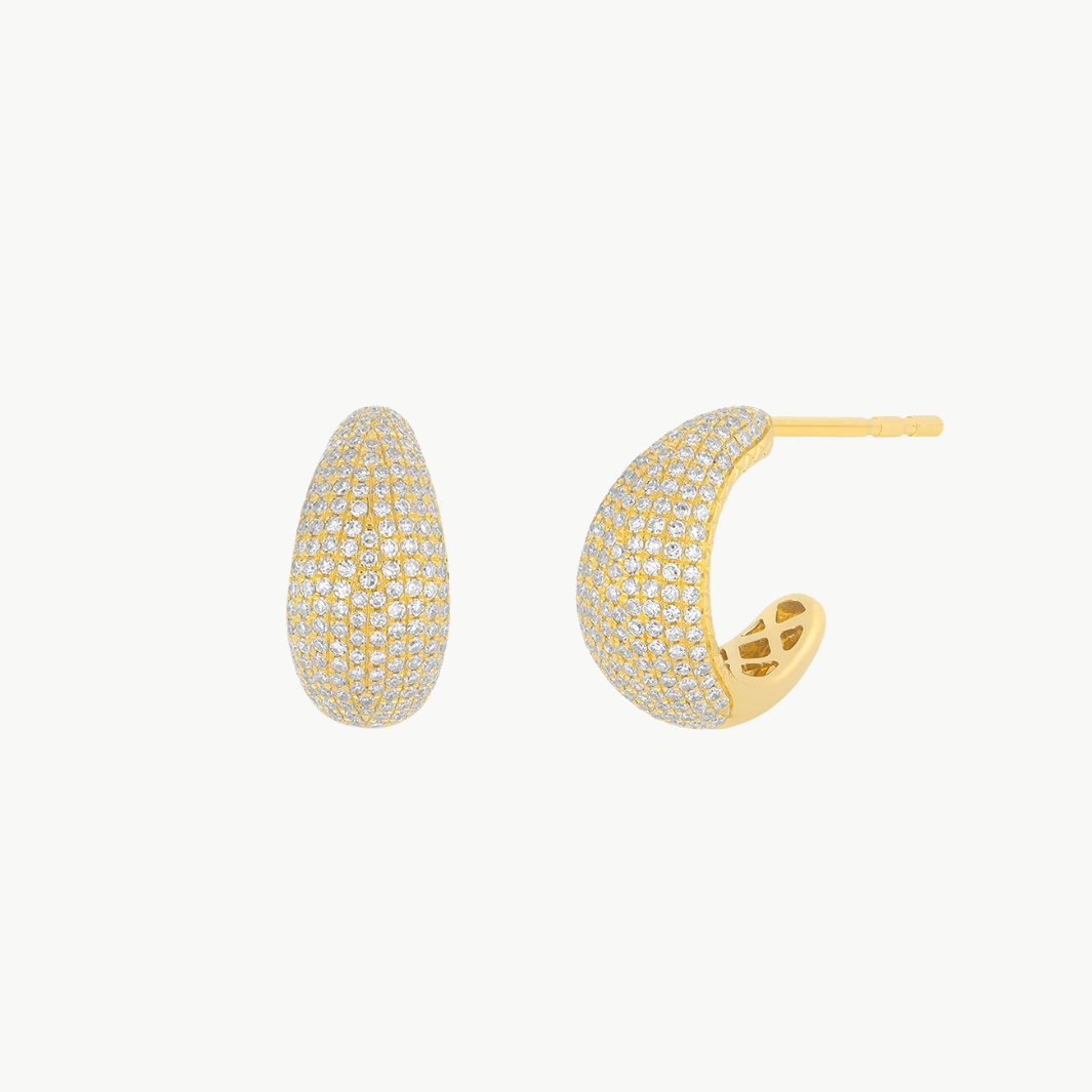 PAVE DIAMOND JUMBO DOME HUGGIE EARRINGS IN 14K YELLOW GOLD - Romi Boutique