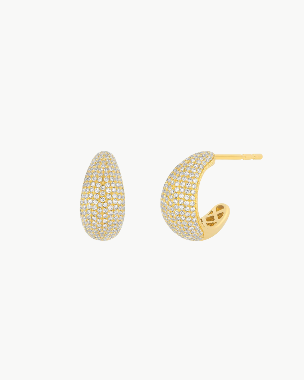 PAVE DIAMOND JUMBO DOME HUGGIE EARRINGS IN 14K YELLOW GOLD - Romi Boutique