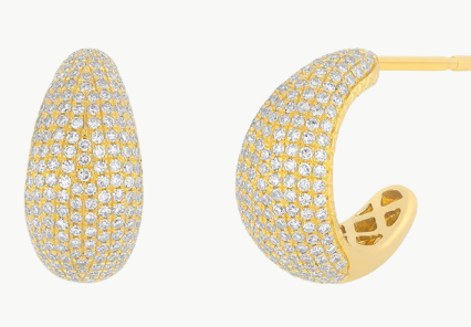 PAVE DIAMOND JUMBO DOME HUGGIE EARRINGS IN 14K YELLOW GOLD - Romi Boutique