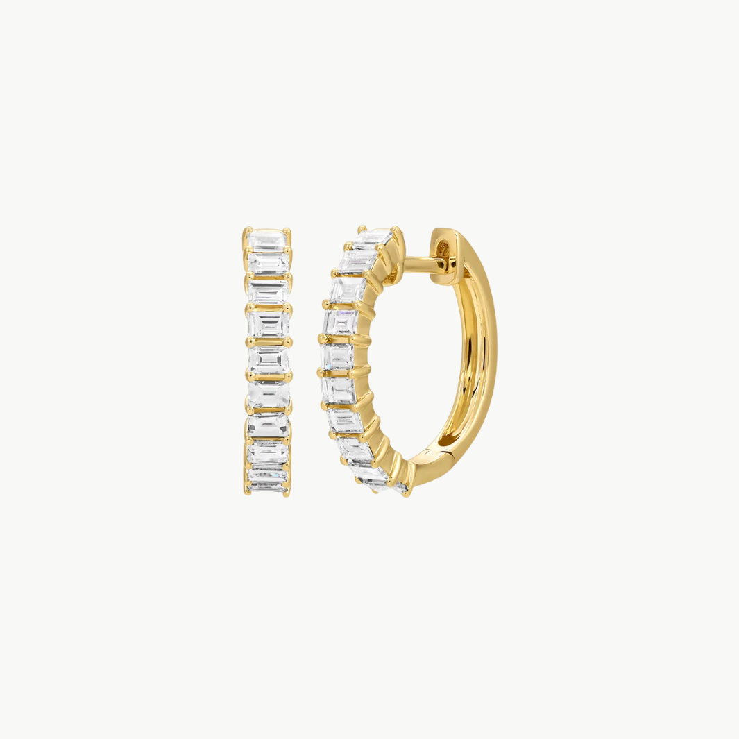 PRONG SET DIAMOND BAGUETTE HOOP EARRINGS IN 14K YELLOW GOLD by EF Collection - Romi Boutique