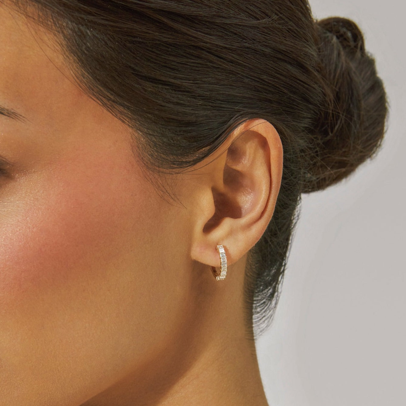 PRONG SET DIAMOND BAGUETTE HOOP EARRINGS IN 14K YELLOW GOLD by EF Collection - Romi Boutique