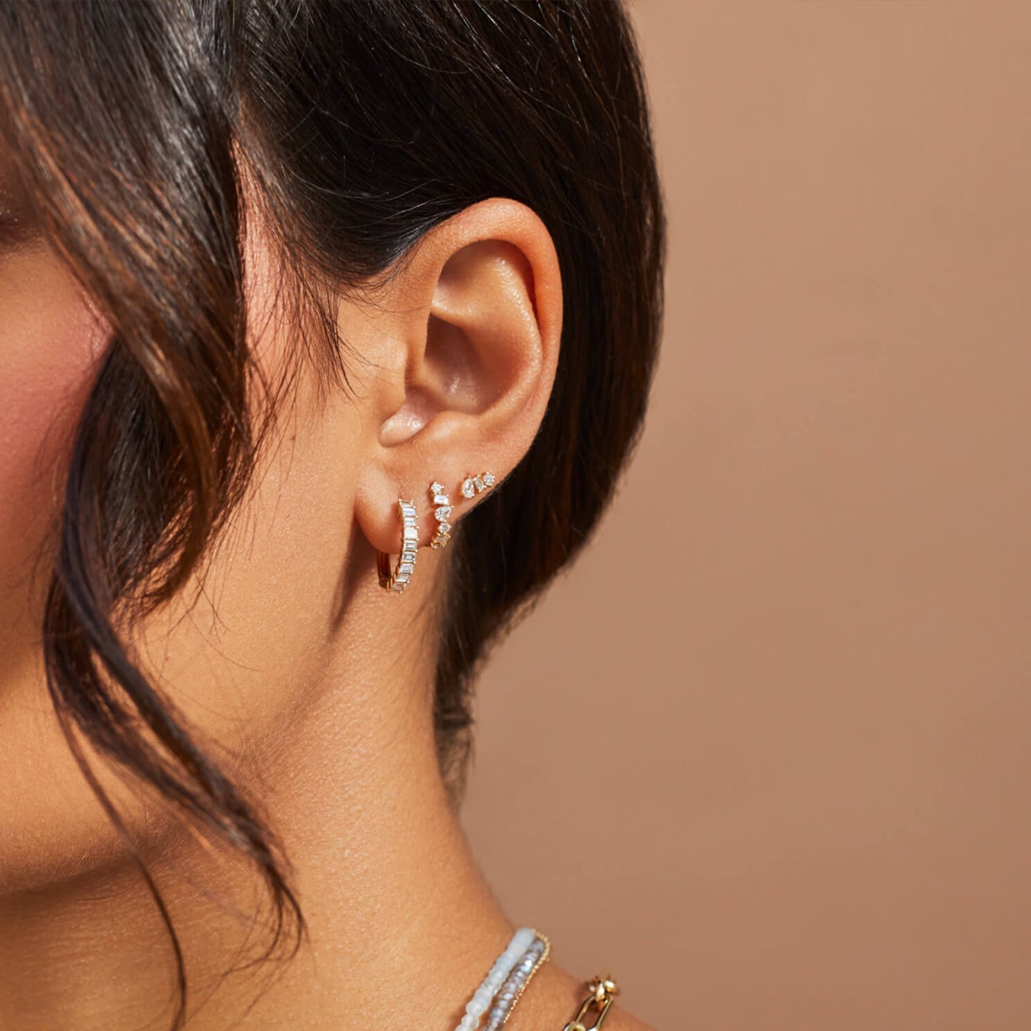 PRONG SET DIAMOND BAGUETTE HOOP EARRINGS IN 14K YELLOW GOLD by EF Collection - Romi Boutique