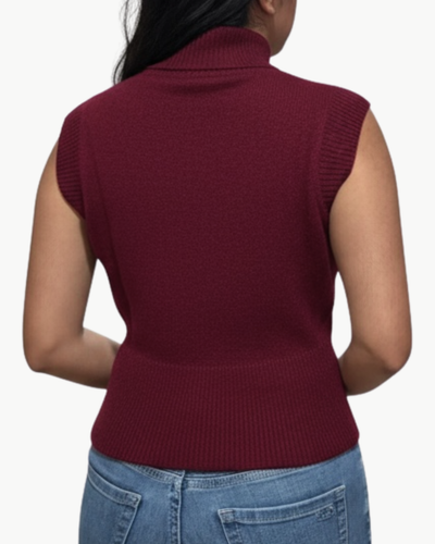 CASHMERE SLEEVELESS MOCK NECK IN SANGRIA