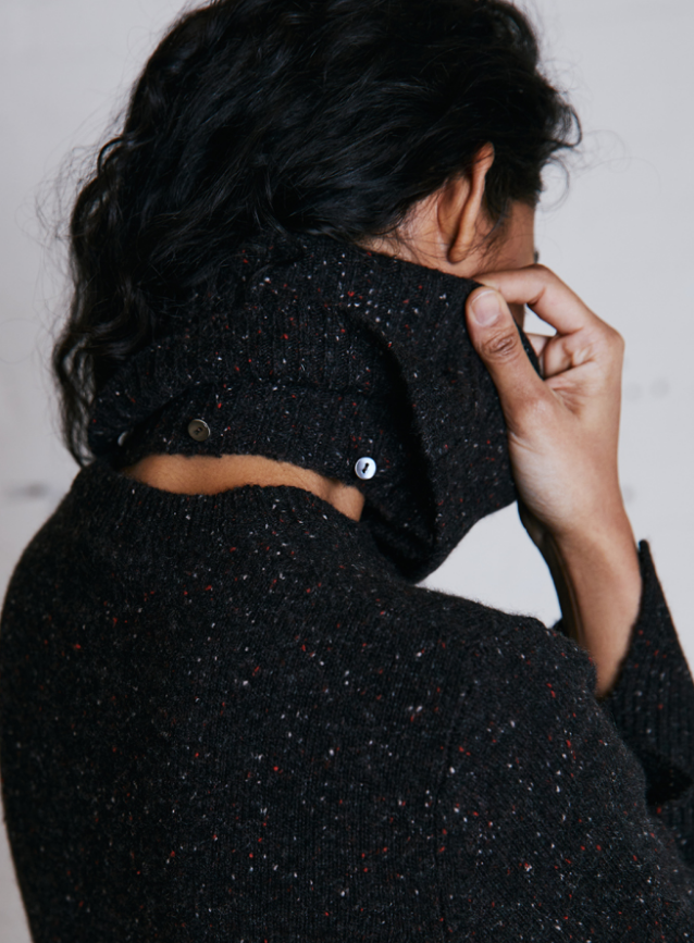 Autumn Cashmere SPLIT SLEEVE CUFFED SWEATER WITH DETACHABLE SNOOD at Romi Boutique