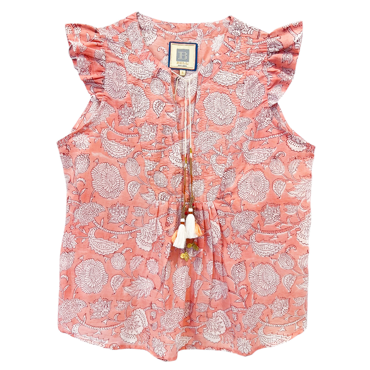 FLUTTER SLEEVE TOP IN PEACH PRINT - Romi Boutique