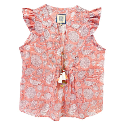 FLUTTER SLEEVE TOP IN PEACH PRINT - Romi Boutique