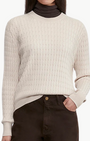 CASHMERE COTTON CABLE KNIT EASY CREW IN PARCHMENT - Romi Boutique