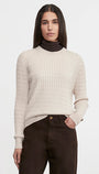 CASHMERE COTTON CABLE KNIT EASY CREW IN PARCHMENT - Romi Boutique