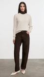 CASHMERE COTTON CABLE KNIT EASY CREW IN PARCHMENT - Romi Boutique