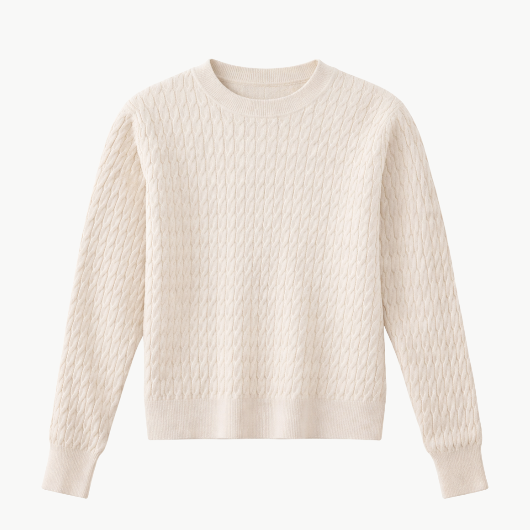 CASHMERE COTTON CABLE KNIT EASY CREW by Enza Costa - Romi Boutique