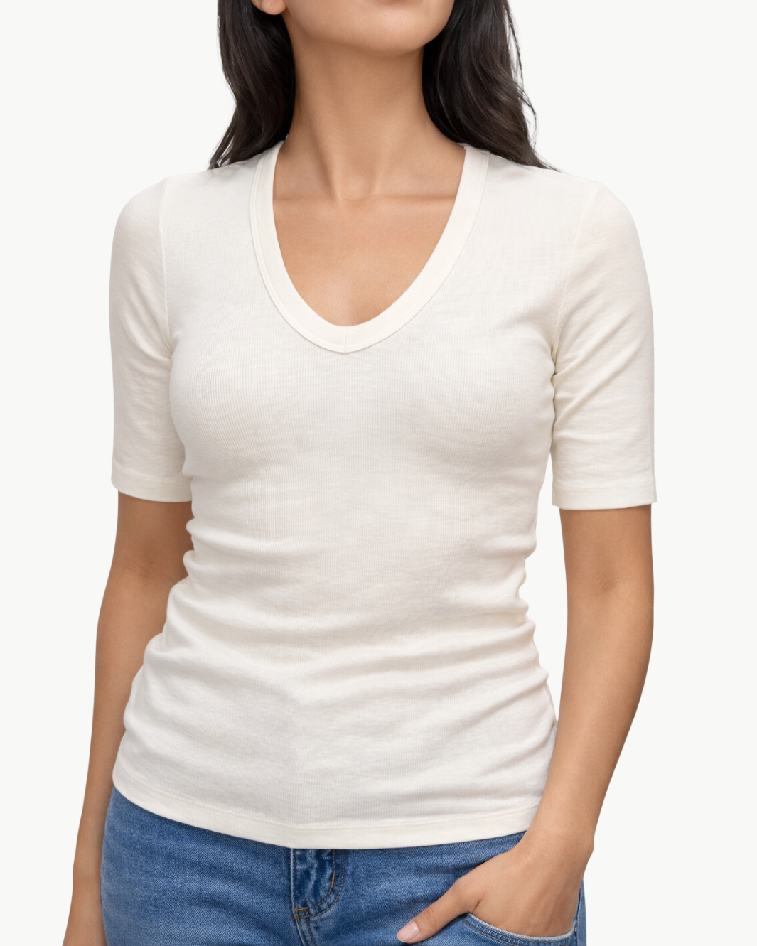 TEXTURED RIB HALF SLEEVE U by Enza Costa - Romi Boutique