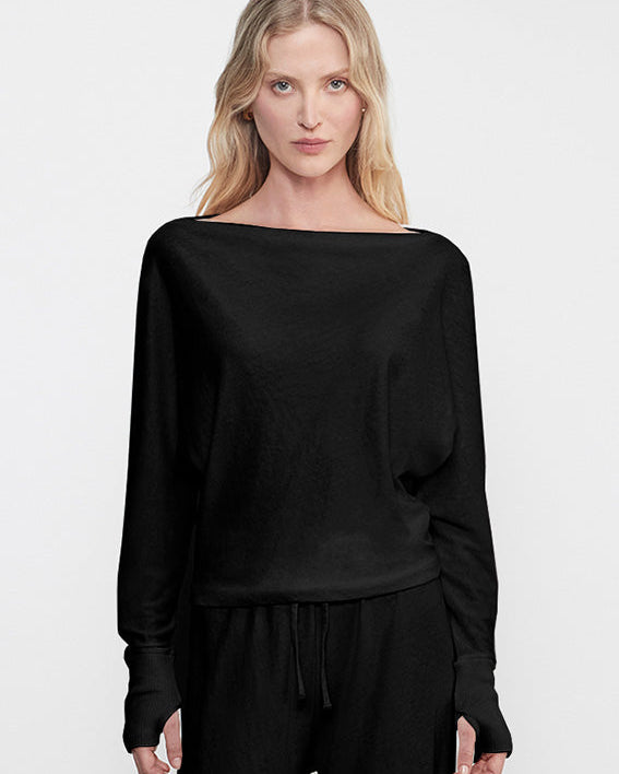 CASHMERE DOLMAN TOP IN BLACK - Romi Boutique