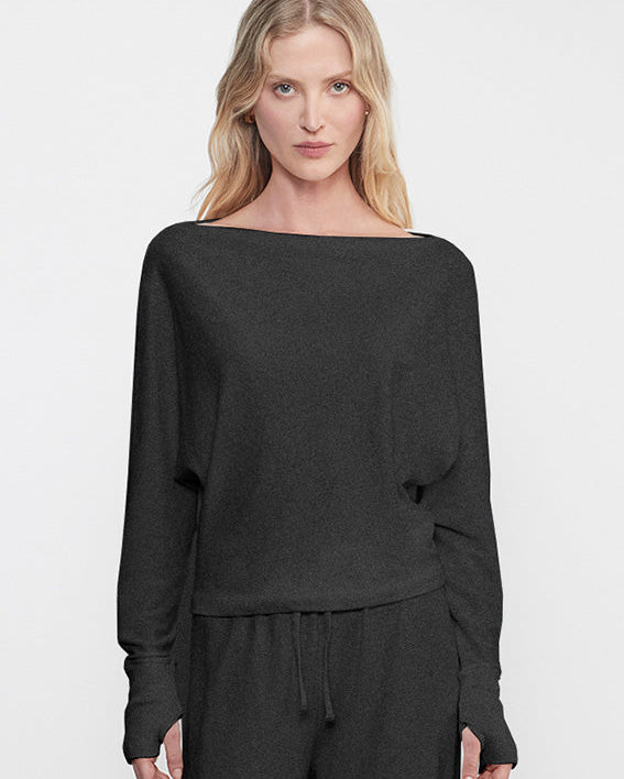 CASHMERE DOLMAN TOP IN CHARCOAL - Romi Boutique