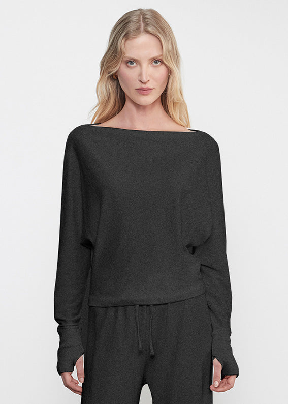 CASHMERE DOLMAN TOP IN CHARCOAL - Romi Boutique